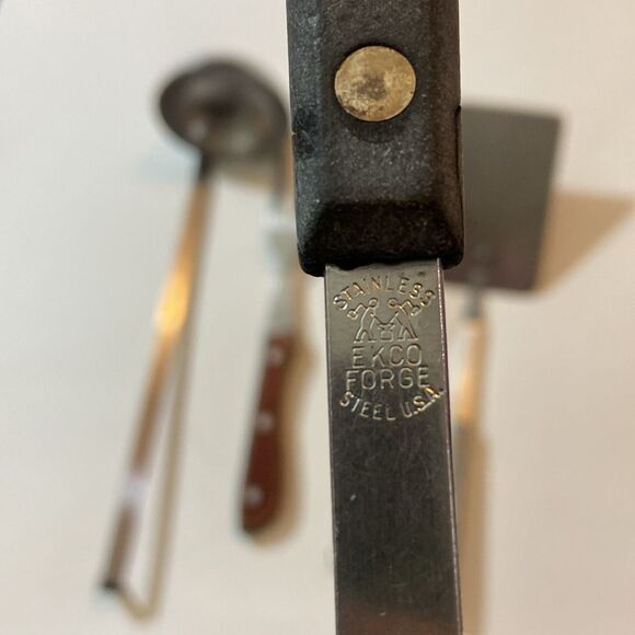 Vtg,Stainless Steel Kitchen Utensil Set 5 with Wooden Accents - Picture 4 of 15